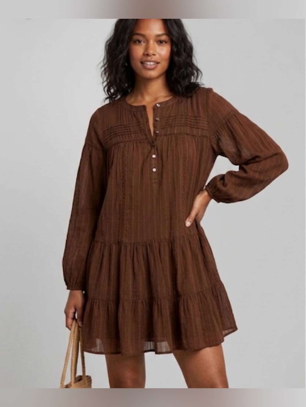 American Eagle Outfitters Rust Tiered Button-Front Women's Dress